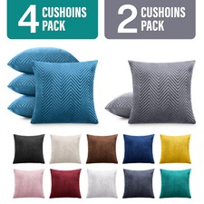 4 Pack Velvet Cushion Covers 18"x18" Embroidered Cushions Embossed Sofa Throw UK