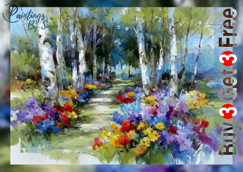 Garden path birch trees 5x7 - birch,