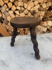 Antique Wooden 3 Legged Bobbin Turned Milking Stool Seat