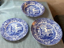SPODE Italian Blue. PAIR large Bowls + 1 Side Plate Vintage. 1970-80s VG Cond.