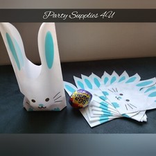10pk Small Blue Easter bunny plastic bags Cookie/gift/sweets/treat/popcorn/eggs