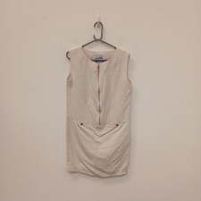 Nicole Farhi Mini Dress UK10 Cream White Linen Cotton Blend Silk Lining WRDC