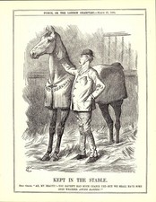Antique 1891 Punch Land Purchase Bill Cartoon Print - 'Kept in the Stable' /13