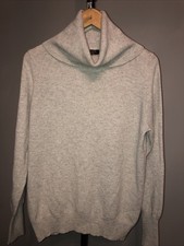 Womens JAEGER 100% Cashmere Fine Knit Grey Roll Neck Jumper Size XL