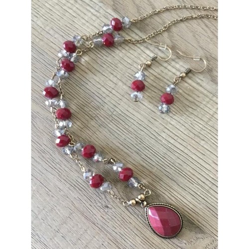 Beaded necklace earrings set - necklace,