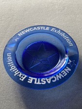 Vintage Newcastle Exhibition BLUE GLASS ASHTRAY Brewery Advertising  15cm Excell