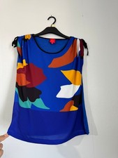 Miss By Captain Tortur Blue/Multi-Coloured Shoulder Tie Blouse Size Small
