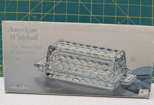 American Whitehall Crystal Glass Butter Dish Indiana Glass Unused Vintage + Box 