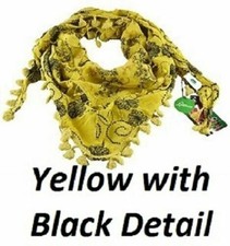 BNWT Designer Lettuce scarf Yellow with Black Detail summer Boho hippy pashmina
