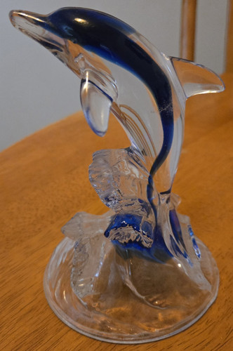 Blue clear glass dolphin - &,