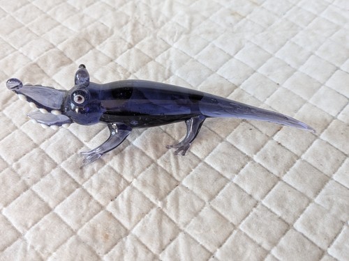 Hand blown blue crocodile - hand,