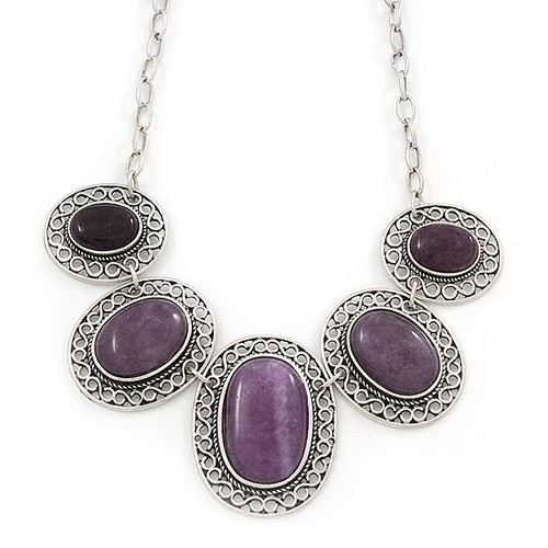 Silver plated amethyst stone - plated,