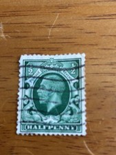 King George V Downey Head Green Half Penny Used Stamp.