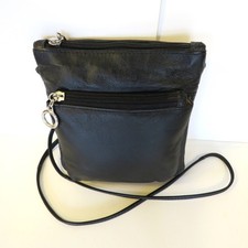 New Small Black Cross Body Bag, Two Zipped External Pockets by Luca Bocelli