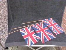 VINTAGE UNION JACK FLAGS X3 SMALL ON STICK 1950s LINEN COTTON BRITISH MADE