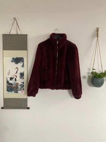 Burgundy faux fur coat m - coat,