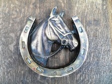 antique big brass horse head stable knocker horseshoe door knocker door pull 5"K