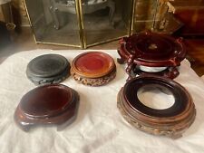 Vintage Wooden Display Stands Set 5 Carved Hardwood For Vases Bowls Sculptures