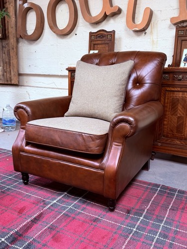 Brown leather harris tweed - brown,