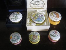 6 x Crummles Floral/Mouse Enamel Pill/Trinket Boxes 3 x 2 1/4" & 3 x 1 3/4"