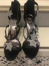 FESTISSIMO:AMAZING STRAPPY BLACK EVENING SHOES DIAMONTE STAR TRIM UK5 E38 BNNB