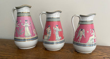 ANTIQUE STAFFORDSHIRE 3 PINK PITCHER JUGS ANCIENT GREEK GODS  FRIEZE CUPID 1850C