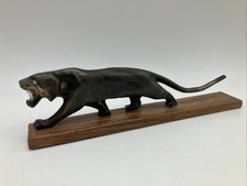 Vintage Hand Carved Horn Big Cat / Jaguar / Tiger Ornament, Teeth & Eyes Intact!