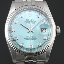 ROLEX MENS DATEJUST 1601 WHITE GOLD& STAINLESS STEEL ICE BLUE DIAMOND DIAL WATCH