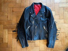 vintage 3 zip biker leather jacket motorcycle black M-L 40-44? punk lewis rock 