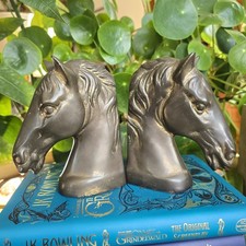 Vintage Antique Brass Horse Head Bookends Weighted Equestrian Manor House