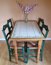 Table & 6 Chairs Farmhouse Kitchen Dining French Vintage Rustic France Tiled