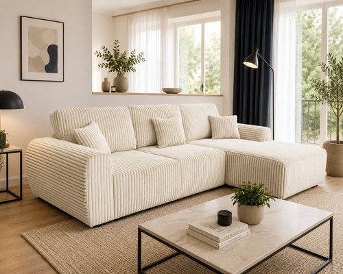 Cream fabric corner sofa - sofa, large