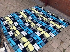 Vintage Retro Blue Yellow Black Large Throw Blanket Bedspread Picnic Camping Etc