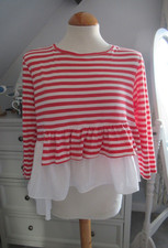 Cabbages & Roses Red & White Striped Layered Womens Top Size L