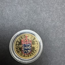GB Coloured Gold Plated 1956 English Shilling Coin in Capsule 