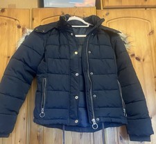 Navy Puffer Jacket Size 8 Excellent Condition with Detachable Hood (Topshop)