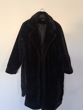 Boohoo Ladies Black Faux Fur Long Coat With Belt Size 14