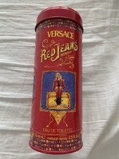 Vintage Versace Red Jeans Woman Tin – Empty Collectible Fragrance Box– Retro 90s