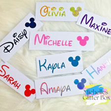 Personalised Name Sticker Disney Style Head Word Decal Lunch Box Bottle