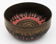 MARTIN SILBER RED & BRONZE STUDIO POTTERY PORCELAIN BOWL