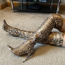 PrettyLittleThing snakeskin print  Thigh High Stiletto Boots Size 6 EU 39