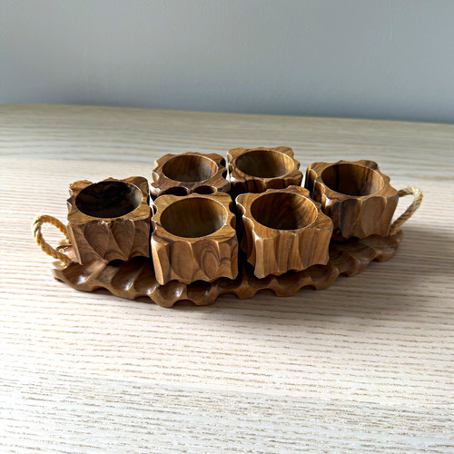 Handcarved wooden egg cups - 6,