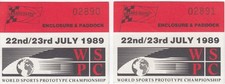x2 1989 BRANDS HATCH 480KM WSPC GROUP C RACE ENCLOSURE PADDOCK TICKET PASS STUB