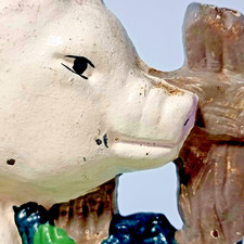 Retro Door Stopper Pig Leaning on a Fence VTG Hand Painted 8" Cast Iron 1145 gr