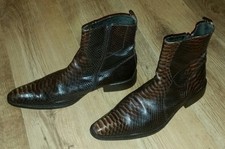 Nushu Faux Snakeskin Ankle Boots Brown Leather Size 8 Side Zips Pointed Toes