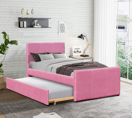 Pink fabric bed - bed, trundle