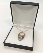 ORTAK Boxed .925 Sterling Silver Green & Purple Enamel Pendant Necklace