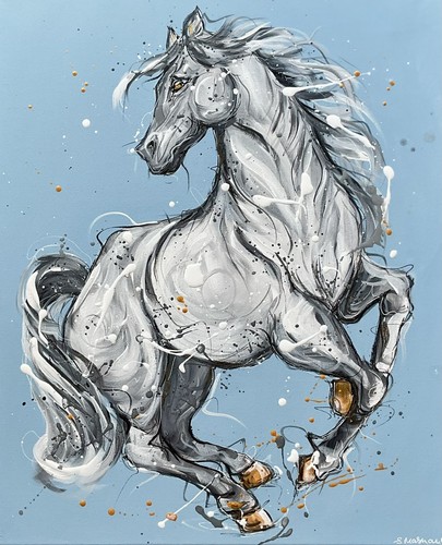 Horse blue original acrylic - blue,