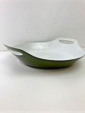 (RefJOH) Copco cast iron paella pan low dish green white, some marks internally,