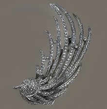 Vintage Large Marcasite Brooch Rhinestone Bird In Flight Silver Tone Hummingbird